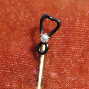 Unique Antique Gold-plated Stick Pin with Black Enamel & Seed Pearl Mourning